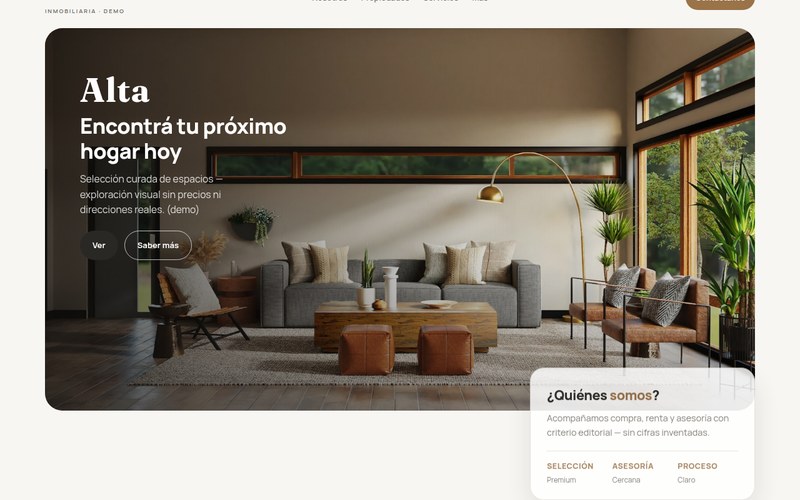 Inmobiliaria — Alta listings (imagen demo)